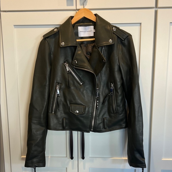 Rebecca Minkoff Jackets & Blazers - REBECCA MINKOFF Rebecca Minkoff Dark Green Vegan Leather Moto Jacket Size XS